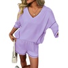 image:imageEkouaer Two Piece Sets for Women Summer Lounge Sets 2026 Striped Shirts and Shorts Set Oversized Matching OutfitPurple
