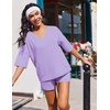 image:imageEkouaer Two Piece Sets for Women Summer Lounge Sets 2026 Striped Shirts and Shorts Set Oversized Matching OutfitPurple