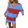 image:imageEkouaer Two Piece Sets for Women Summer Lounge Sets 2026 Striped Shirts and Shorts Set Oversized Matching OutfitRed Blue Combo