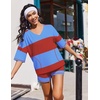 image:imageEkouaer Two Piece Sets for Women Summer Lounge Sets 2026 Striped Shirts and Shorts Set Oversized Matching OutfitRed Blue Combo