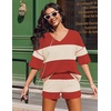 image:imageEkouaer Two Piece Sets for Women Summer Lounge Sets 2026 Striped Shirts and Shorts Set Oversized Matching OutfitRed White Combo