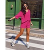 image:imageEkouaer Two Piece Sets for Women Summer Lounge Sets 2026 Striped Shirts and Shorts Set Oversized Matching OutfitRose Red