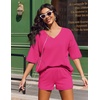 image:imageEkouaer Two Piece Sets for Women Summer Lounge Sets 2026 Striped Shirts and Shorts Set Oversized Matching OutfitSolidrose Red