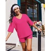 image:imageEkouaer Two Piece Sets for Women Summer Lounge Sets 2026 Striped Shirts and Shorts Set Oversized Matching OutfitSolidrose Red