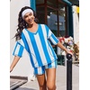 image:imageEkouaer Two Piece Sets for Women Summer Lounge Sets 2026 Striped Shirts and Shorts Set Oversized Matching OutfitVertical Stripeblue Beige Combo