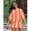 image:imageEkouaer Two Piece Sets for Women Summer Lounge Sets 2026 Striped Shirts and Shorts Set Oversized Matching OutfitVertical Stripeorange Pink Combo