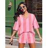 image:imageEkouaer Two Piece Sets for Women Summer Lounge Sets 2026 Striped Shirts and Shorts Set Oversized Matching OutfitVertical Stripepink Combo