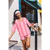 image:imageEkouaer Two Piece Sets for Women Summer Lounge Sets 2026 Striped Shirts and Shorts Set Oversized Matching OutfitVertical Stripepink Combo