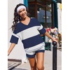 image:imageEkouaer Two Piece Sets for Women Summer Lounge Sets 2026 Striped Shirts and Shorts Set Oversized Matching OutfitWhite Navy Combo