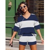 image:imageEkouaer Two Piece Sets for Women Summer Lounge Sets 2026 Striped Shirts and Shorts Set Oversized Matching OutfitWhite Navy Combo