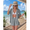 image:imageEkouaer Two Piece Sets for Women Summer Y2K Shirt and Shorts Beach Vacation Cruise Outfits Travel Sweatsuits Lounge SetBlack White Plaid