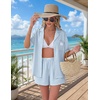image:imageEkouaer Two Piece Sets for Women Summer Y2K Shirt and Shorts Beach Vacation Cruise Outfits Travel Sweatsuits Lounge SetBlue White Stripe