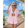 image:imageEkouaer Two Piece Sets for Women Summer Y2K Shirt and Shorts Beach Vacation Cruise Outfits Travel Sweatsuits Lounge SetPink Bow Tie Stripe