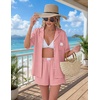 image:imageEkouaer Two Piece Sets for Women Summer Y2K Shirt and Shorts Beach Vacation Cruise Outfits Travel Sweatsuits Lounge SetRed White Plaid