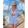 image:imageEkouaer Two Piece Sets for Women Summer Y2K Shirt and Shorts Beach Vacation Cruise Outfits Travel Sweatsuits Lounge SetSky Blue