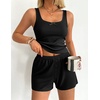 image:imageEkouaer Women Pajama Set 2 Pieces Tank Top and Shorts Cami Sleepwear Loungewear Ribbed Knit Pjs Sets Soft LingerieBlack