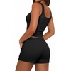 image:imageEkouaer Women Pajama Set 2 Pieces Tank Top and Shorts Cami Sleepwear Loungewear Ribbed Knit Pjs Sets Soft LingerieBlack