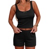 image:imageEkouaer Women Pajama Set 2 Pieces Tank Top and Shorts Cami Sleepwear Loungewear Ribbed Knit Pjs Sets Soft LingerieBlack