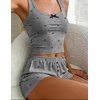 image:imageEkouaer Women Pajama Set 2 Pieces Tank Top and Shorts Cami Sleepwear Loungewear Ribbed Knit Pjs Sets Soft LingerieGreybow Heart