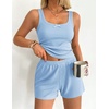 image:imageEkouaer Women Pajama Set 2 Pieces Tank Top and Shorts Cami Sleepwear Loungewear Ribbed Knit Pjs Sets Soft LingerieLight Bule
