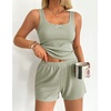 image:imageEkouaer Women Pajama Set 2 Pieces Tank Top and Shorts Cami Sleepwear Loungewear Ribbed Knit Pjs Sets Soft LingerieLight Green