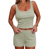 image:imageEkouaer Women Pajama Set 2 Pieces Tank Top and Shorts Cami Sleepwear Loungewear Ribbed Knit Pjs Sets Soft LingerieLight Green