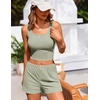 image:imageEkouaer Women Pajama Set 2 Pieces Tank Top and Shorts Cami Sleepwear Loungewear Ribbed Knit Pjs Sets Soft LingerieLight Green