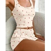 image:imageEkouaer Women Pajama Set 2 Pieces Tank Top and Shorts Cami Sleepwear Loungewear Ribbed Knit Pjs Sets Soft LingerieLittle Cherry