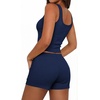 image:imageEkouaer Women Pajama Set 2 Pieces Tank Top and Shorts Cami Sleepwear Loungewear Ribbed Knit Pjs Sets Soft LingerieNavy