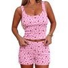 image:imageEkouaer Women Pajama Set 2 Pieces Tank Top and Shorts Cami Sleepwear Loungewear Ribbed Knit Pjs Sets Soft LingeriePink Heart
