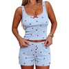 image:imageEkouaer Women Pajama Set 2 Pieces Tank Top and Shorts Cami Sleepwear Loungewear Ribbed Knit Pjs Sets Soft LingeriePlaidcherry