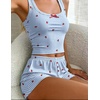 image:imageEkouaer Women Pajama Set 2 Pieces Tank Top and Shorts Cami Sleepwear Loungewear Ribbed Knit Pjs Sets Soft LingeriePlaidcherry