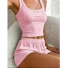 image:imageEkouaer Women Pajama Set 2 Pieces Tank Top and Shorts Cami Sleepwear Loungewear Ribbed Knit Pjs Sets Soft LingerieStripespink Bow
