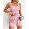 image:imageEkouaer Women Pajama Set 2 Pieces Tank Top and Shorts Cami Sleepwear Loungewear Ribbed Knit Pjs Sets Soft LingerieStripespink Bow