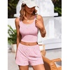 image:imageEkouaer Women Pajama Set 2 Pieces Tank Top and Shorts Cami Sleepwear Loungewear Ribbed Knit Pjs Sets Soft LingerieStripespink Bow