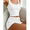 image:imageEkouaer Women Pajama Set 2 Pieces Tank Top and Shorts Cami Sleepwear Loungewear Ribbed Knit Pjs Sets Soft LingerieWhite