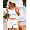 image:imageEkouaer Women Pajama Set 2 Pieces Tank Top and Shorts Cami Sleepwear Loungewear Ribbed Knit Pjs Sets Soft LingerieWhite