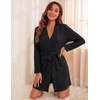 image:imageEkouaer Women Robe Short Lightweight Bathrobe Ribbed Knit Soft Robes Long Sleeve Ladies Sleepwear with PocketsA Black