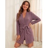 image:imageEkouaer Women Robe Short Lightweight Bathrobe Ribbed Knit Soft Robes Long Sleeve Ladies Sleepwear with PocketsJujube Red