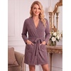 image:imageEkouaer Women Robe Short Lightweight Bathrobe Ribbed Knit Soft Robes Long Sleeve Ladies Sleepwear with PocketsJujube Red