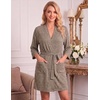image:imageEkouaer Women Robe Short Lightweight Bathrobe Ribbed Knit Soft Robes Long Sleeve Ladies Sleepwear with PocketsKhaki