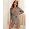 image:imageEkouaer Women Robe Short Lightweight Bathrobe Ribbed Knit Soft Robes Long Sleeve Ladies Sleepwear with PocketsKhaki