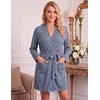 image:imageEkouaer Women Robe Short Lightweight Bathrobe Ribbed Knit Soft Robes Long Sleeve Ladies Sleepwear with PocketsLake Blue