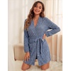 image:imageEkouaer Women Robe Short Lightweight Bathrobe Ribbed Knit Soft Robes Long Sleeve Ladies Sleepwear with PocketsLake Blue