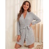 image:imageEkouaer Women Robe Short Lightweight Bathrobe Ribbed Knit Soft Robes Long Sleeve Ladies Sleepwear with PocketsLight Grey