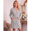 image:imageEkouaer Women Robe Short Lightweight Bathrobe Ribbed Knit Soft Robes Long Sleeve Ladies Sleepwear with PocketsLight Grey
