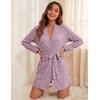 image:imageEkouaer Women Robe Short Lightweight Bathrobe Ribbed Knit Soft Robes Long Sleeve Ladies Sleepwear with PocketsPurplishred