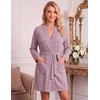 image:imageEkouaer Women Robe Short Lightweight Bathrobe Ribbed Knit Soft Robes Long Sleeve Ladies Sleepwear with PocketsPurplishred