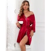 image:imageEkouaer Women Silk Robes Short Satin Bathrobe 34 Sleeve Kimono Bride Robe Valentines Silky Sleepwear with Pockets SXXLWine Red