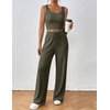 image:imageEkouaer Womens 3 Piece Lounge Set Soft Twisted Rib Knit Summer Vacation Outfits Crop Top Shorts amp Pants Set With PokcetArmy Green